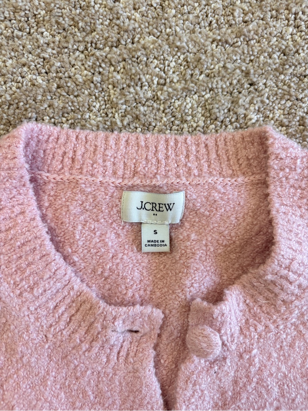 J. Crew Soft Pink Bouclé Round-Neck Cardigan